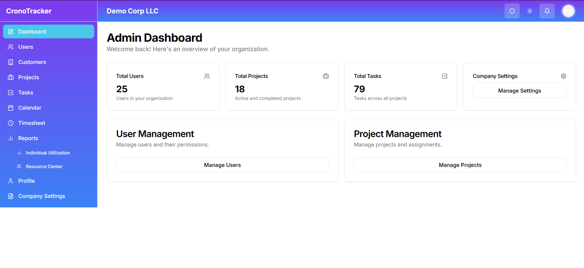 CronoTracker Admin Dashboard